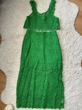 H&M Bright Green Crochet Top and Skirt Set